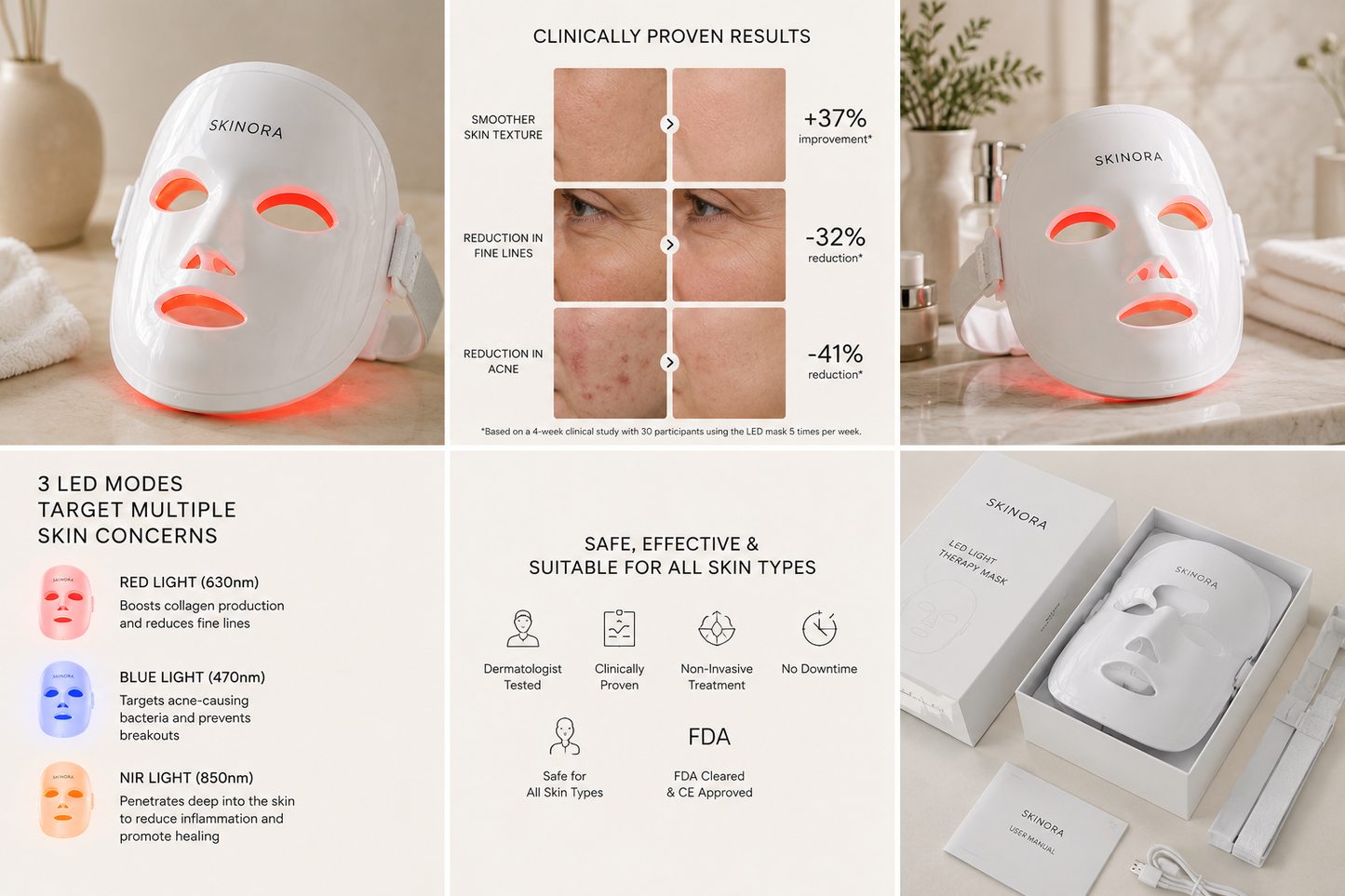 Skinora™ LED Light Therapy Mask — Red & Near-Infrared